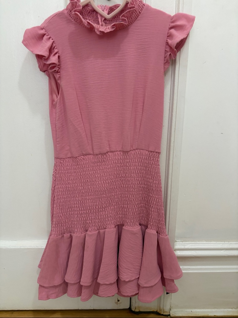 Girls Pink Ruffle Hem Smocked Dress
